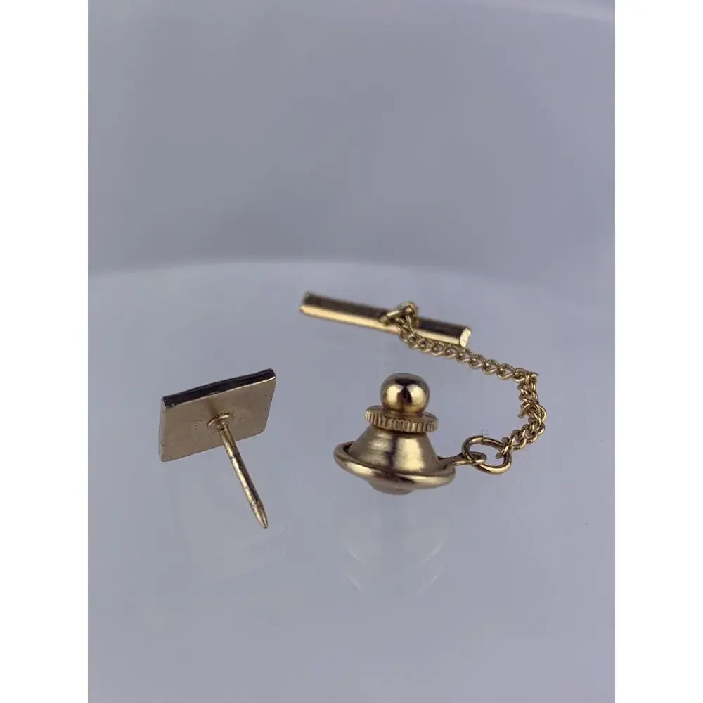 Square Simple Gold Tone Tie Tack Pin Carved Brushed Metal Vintage